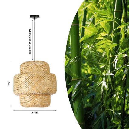 Hanglamp aan een koord HILO 1xE27/40W/230V diameter 47 cm bamboe