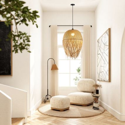 Hanglamp aan een koord HILO 1xE27/40W/230V diameter 45 cm bamboe