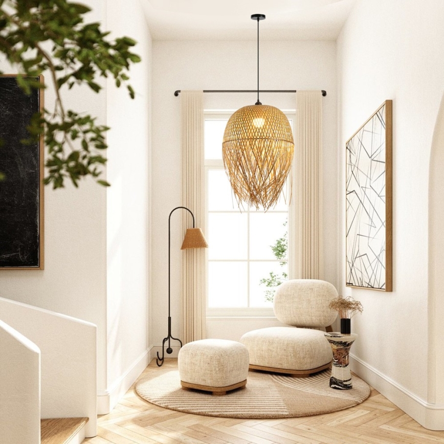 Hanglamp aan een koord HILO 1xE27/40W/230V diameter 45 cm bamboe