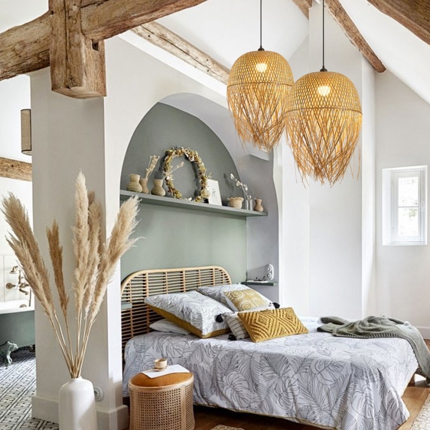 Hanglamp aan een koord HILO 1xE27/40W/230V diameter 45 cm bamboe