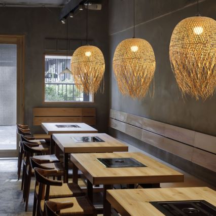Hanglamp aan een koord HILO 1xE27/40W/230V diameter 45 cm bamboe