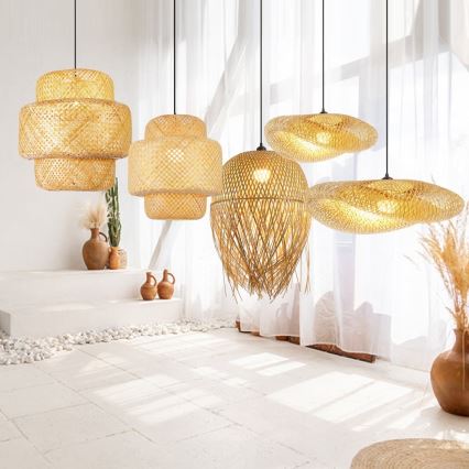 Hanglamp aan een koord HILO 1xE27/40W/230V diameter 45 cm bamboe