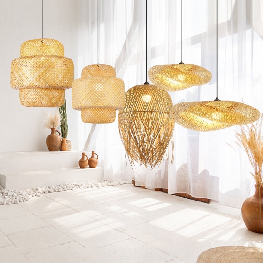 Hanglamp aan een koord HILO 1xE27/40W/230V diameter 45 cm bamboe