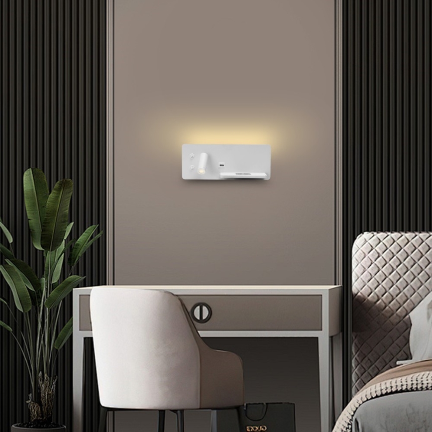 Immax 08285L - LED Wandspot met plank, USB-aansluiting en draadloos opladen Be PREPARE LED/3W/230V + LED/3W wit