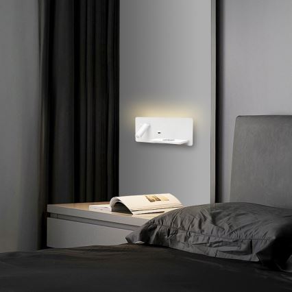 Immax 08285L - LED Wandspot met plank, USB-aansluiting en draadloos opladen Be PREPARE LED/3W/230V + LED/3W wit