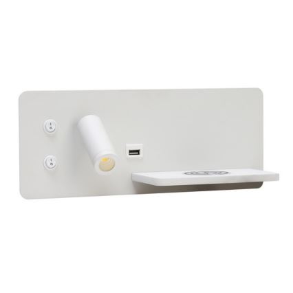 Immax 08285L - LED Wandspot met plank, USB-aansluiting en draadloos opladen Be PREPARE LED/3W/230V + LED/3W wit