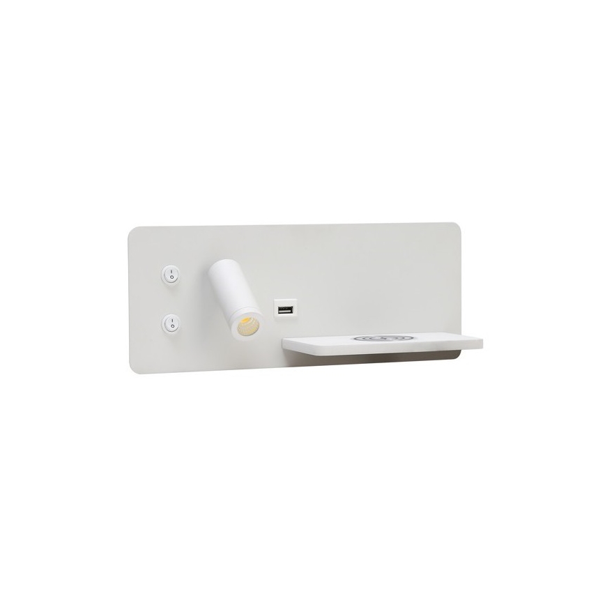 Immax 08285L - LED Wandspot met plank, USB-aansluiting en draadloos opladen Be PREPARE LED/3W/230V + LED/3W wit