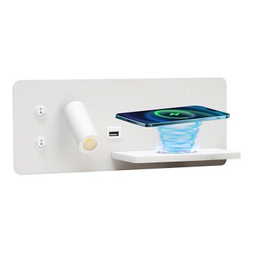 Immax 08285L - LED Wandspot met plank, USB-aansluiting en draadloos opladen Be PREPARE LED/3W/230V + LED/3W wit