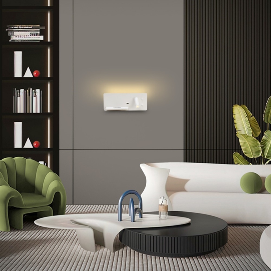 Immax 08286L - Spot mural avec tablette, port USB et charge sans fil Be PREPARE LED/3W/230V + LED/3W blanc