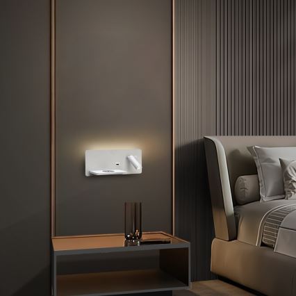Immax 08286L - Spot mural avec tablette, port USB et charge sans fil Be PREPARE LED/3W/230V + LED/3W blanc