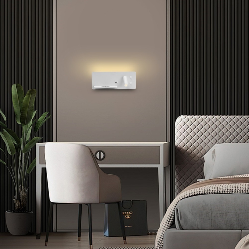 Immax 08286L - LED Wandspot met plank, USB-aansluiting en draadloos opladen Be PREPARE LED/3W/230V + LED/3W wit