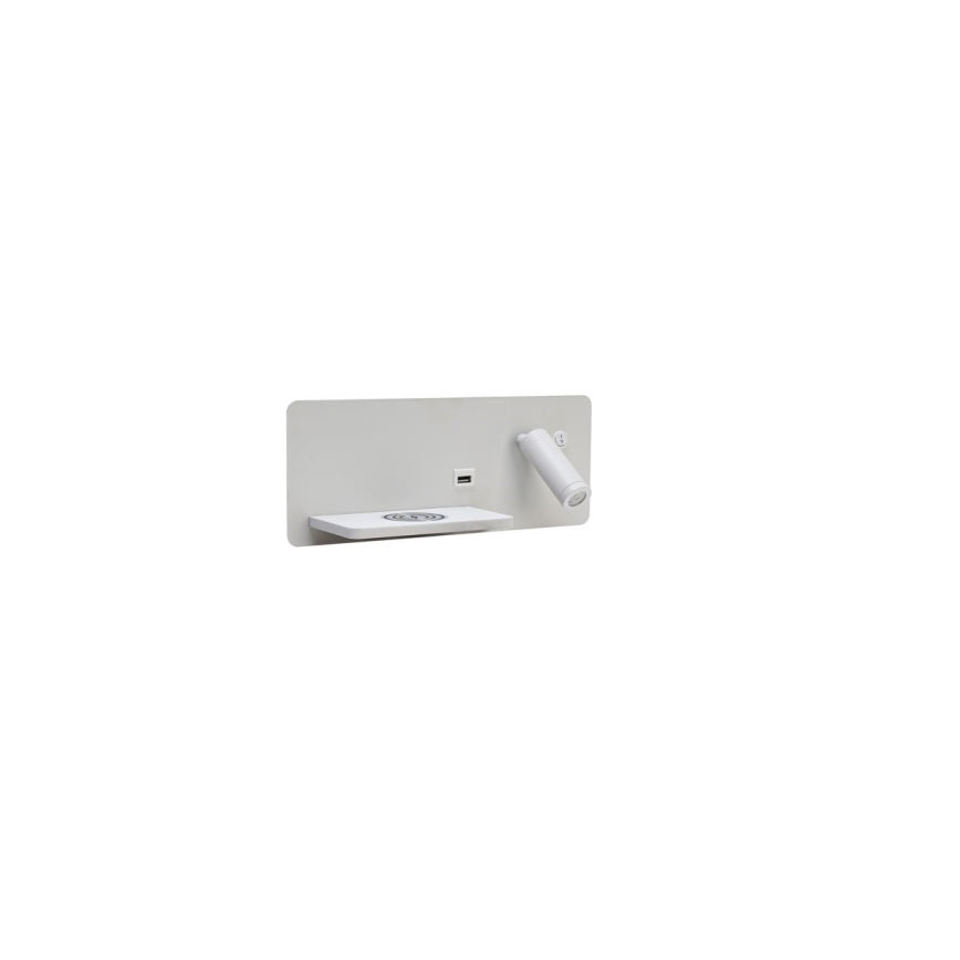 Immax 08286L - LED Wandspot met plank, USB-aansluiting en draadloos opladen Be PREPARE LED/3W/230V + LED/3W wit