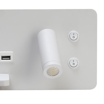 Immax 08286L - LED Wandspot met plank, USB-aansluiting en draadloos opladen Be PREPARE LED/3W/230V + LED/3W wit