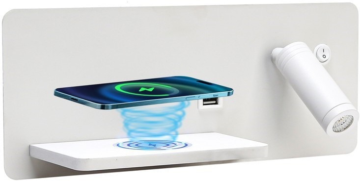 Immax 08286L - Spot mural avec tablette, port USB et charge sans fil Be PREPARE LED/3W/230V + LED/3W blanc