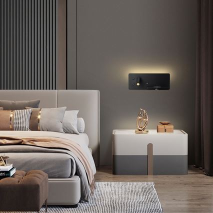 Immax 08287L - Spot mural avec tablette, port USB et charge sans fil Be PREPARE LED/3W/230V + LED/3W noir