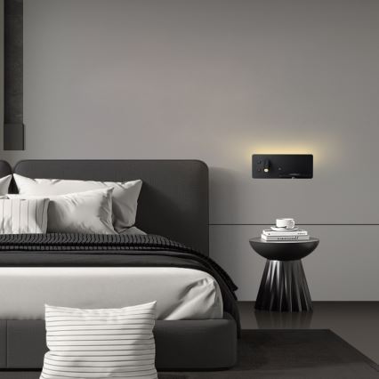 Immax 08287L - LED Wandspot met plank, USB-aansluiting en draadloos opladen Be PREPARE LED/3W/230V + LED/3W zwart