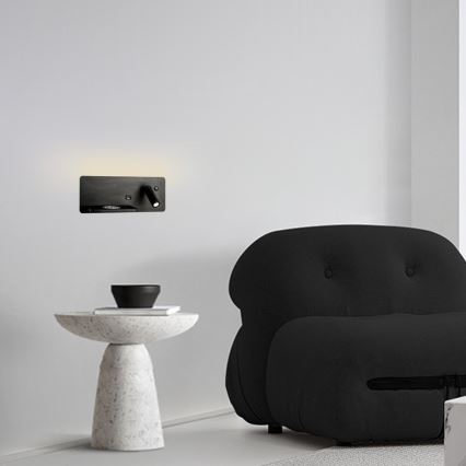 Immax 08288L - Spot mural avec tablette, port USB et charge sans fil Be PREPARE LED/3W/230V + LED/3W noir