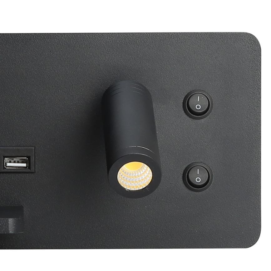 Immax 08288L - Spot mural avec tablette, port USB et charge sans fil Be PREPARE LED/3W/230V + LED/3W noir