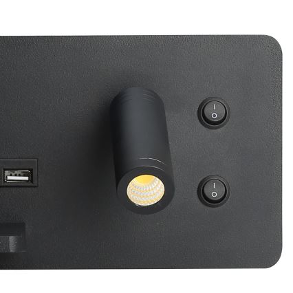 Immax 08288L - LED Wandspot met plank, USB-aansluiting en draadloos opladen Be PREPARE LED/3W/230V + LED/3W zwart