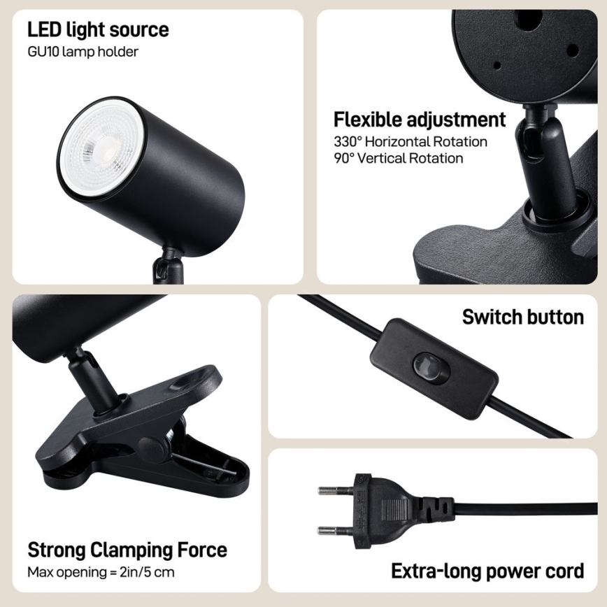 Klemlamp PUNTO 1xGU10/9W/230V zwart