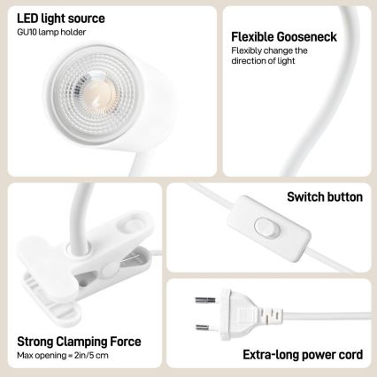 Flexibele lamp met klem PUNTO 1xGU10/9W/230V wit