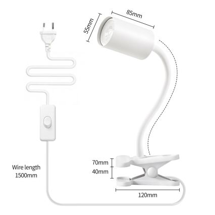 Flexibele lamp met klem PUNTO 1xGU10/9W/230V wit