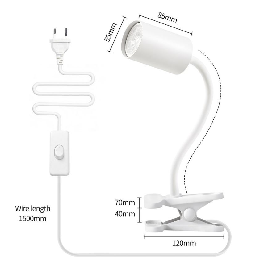 Flexibele lamp met klem PUNTO 1xGU10/9W/230V wit