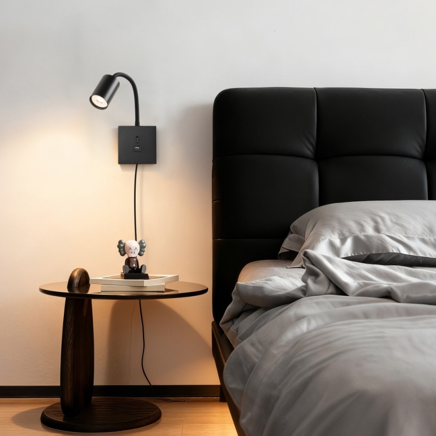 Lampe murale PUNTO avec port USB 1xGU10/9W/230V noire