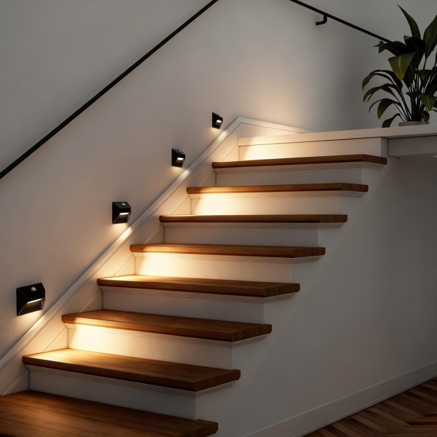 Immax 08307L - Luminaire d'escalier LED rechargeable avec détecteur de mouvement et détecteur crépusculaire STEP LIGHT LED/0,3W/3,7V 2200 mAh IP53 noir