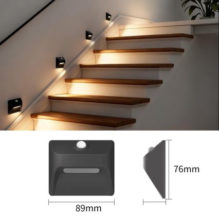 Immax 08307L - Luminaire d'escalier LED rechargeable avec détecteur de mouvement et détecteur crépusculaire STEP LIGHT LED/0,3W/3,7V 2200 mAh IP53 noir