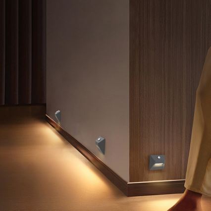 Immax 08309L - Luminaire d'escalier LED rechargeable avec détecteur de mouvement et capteur crépusculaire STEP LIGHT LED/0,3W/3,7V 2200 mAh IP53 gris