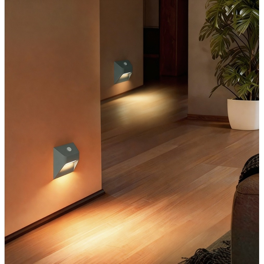 Oplaadbare LED-trapverlichting met bewegings- en schemersensor STEP LIGHT LED/0,3W/3,7V 2200 mAh IP53 grijs