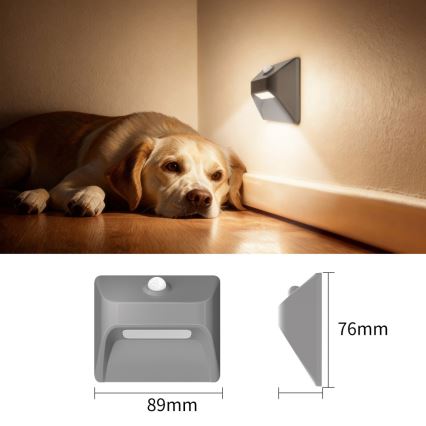 Oplaadbare LED-trapverlichting met bewegings- en schemersensor STEP LIGHT LED/0,3W/3,7V 2200 mAh IP53 grijs