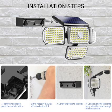 LED Solar wandlamp met sensor LED/5W/5,5V IP65 2400 mAh