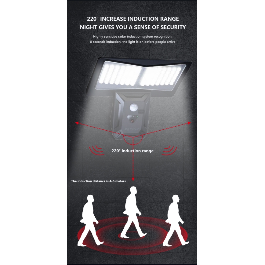 Applique murale solaire avec détecteur LED/2,6W/5,5V IP65 1800 mAh noir