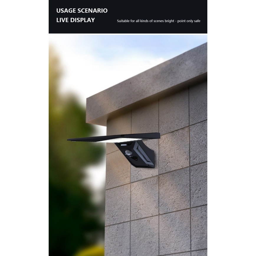 Applique murale solaire avec détecteur LED/2,6W/5,5V IP65 1800 mAh noir