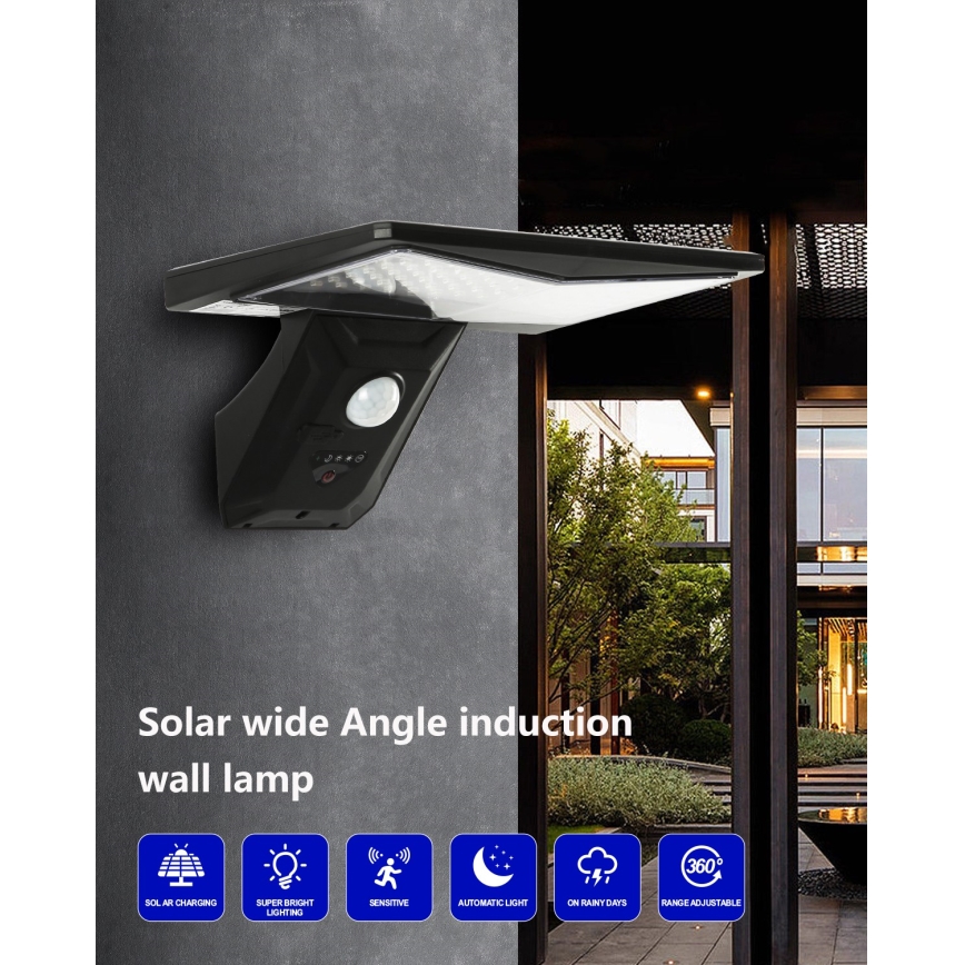 Applique murale solaire avec détecteur LED/2,6W/5,5V IP65 1800 mAh noir