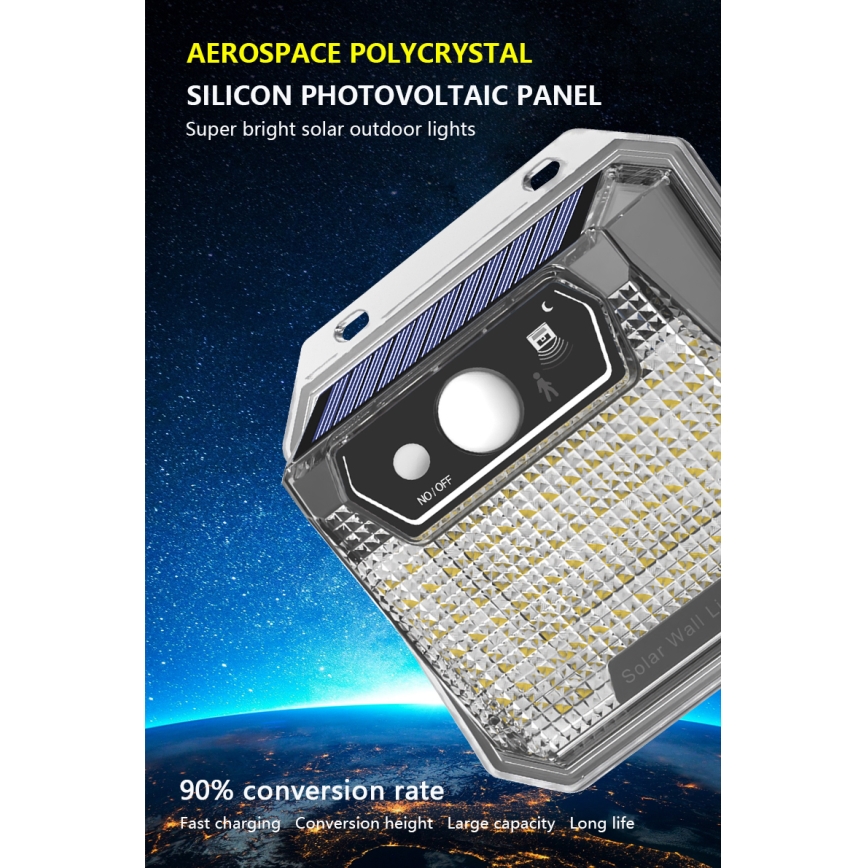 LED Solar wandlamp met sensor LED/3W/5,5V IP65 1200 mAh