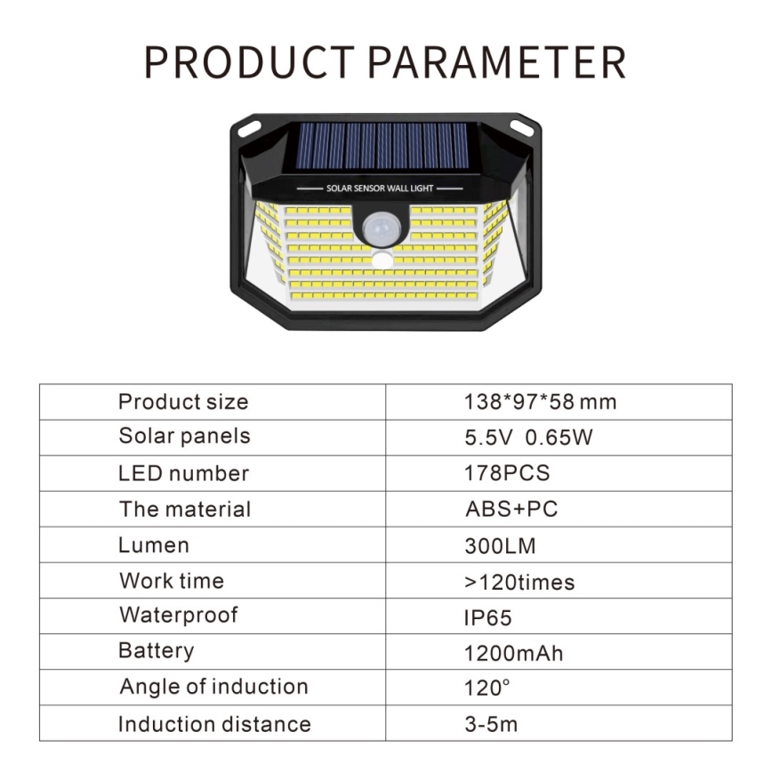 LED Solar wandlamp met sensor LED/4W/5,5V IP65 1200 mAh