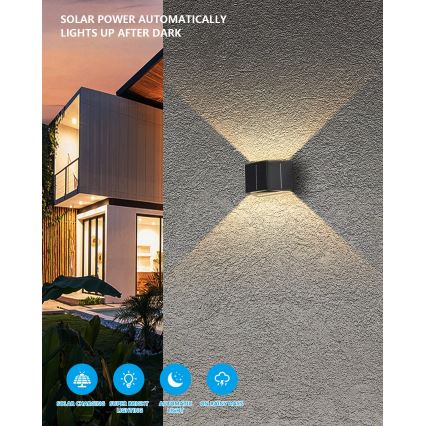 LED Solar wandlamp met sensor LED/2W/5V IP54 1300 mAh