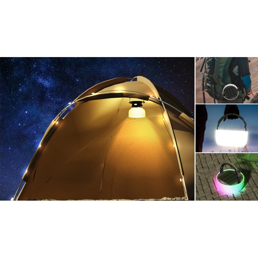 Draagbare LED RGB zonne-oplaadlamp met LED-lichtsnoer LED/10W/5V 3600 mAh IP65 3600 mAh