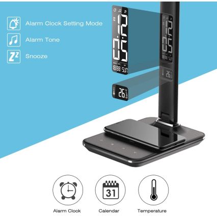 Lampe de table LED à intensité variable avec charge sans fil USB KINGFISHER LED/8,5W/230V noir