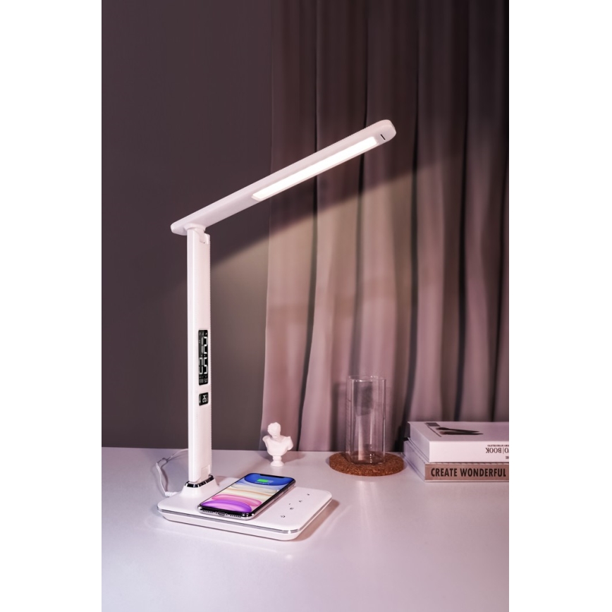 Lampe de table LED à intensité variable avec charge sans fil IQ et USB KINGFISHER LED/8,5W/230V blanc
