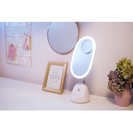 Miroir de maquillage LED à intensité variable avec charge sans fil LED/18W/230V