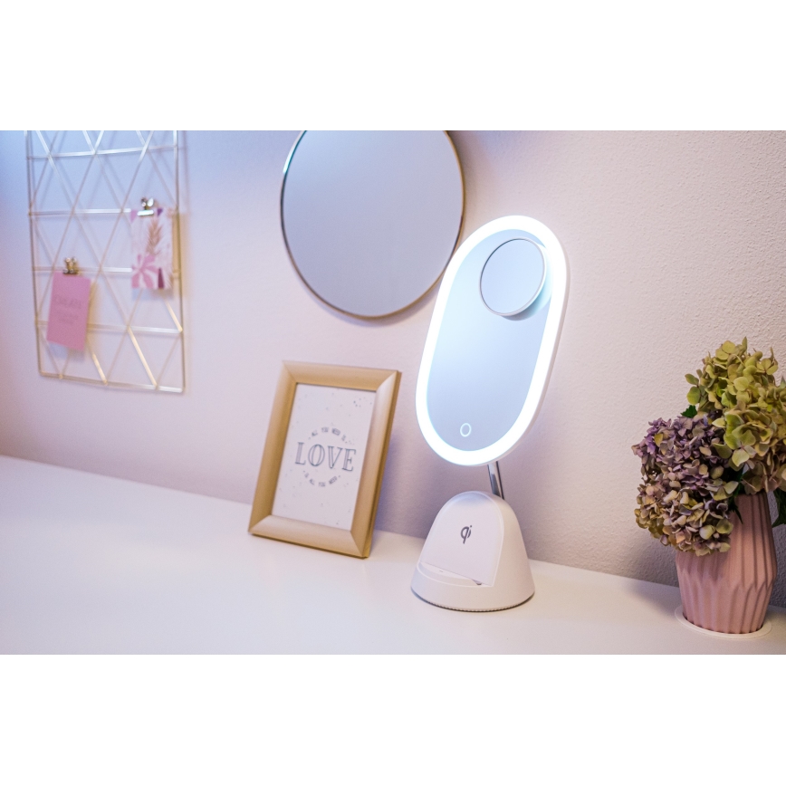 Miroir de maquillage LED à intensité variable avec charge sans fil LED/18W/230V