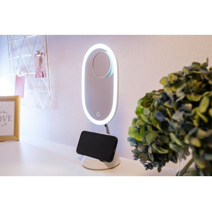 Miroir de maquillage LED à intensité variable avec charge sans fil LED/18W/230V