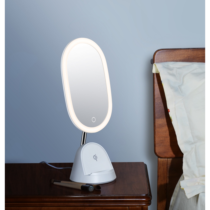 Miroir de maquillage LED à intensité variable avec charge sans fil LED/18W/230V