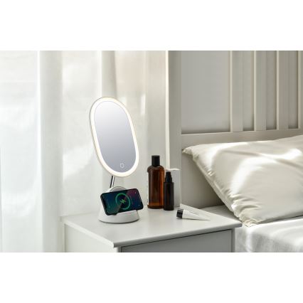 Miroir de maquillage LED à intensité variable avec charge sans fil LED/18W/230V