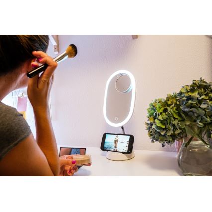 Miroir de maquillage LED à intensité variable avec charge sans fil LED/18W/230V