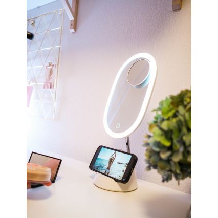 Miroir de maquillage LED à intensité variable avec charge sans fil LED/18W/230V